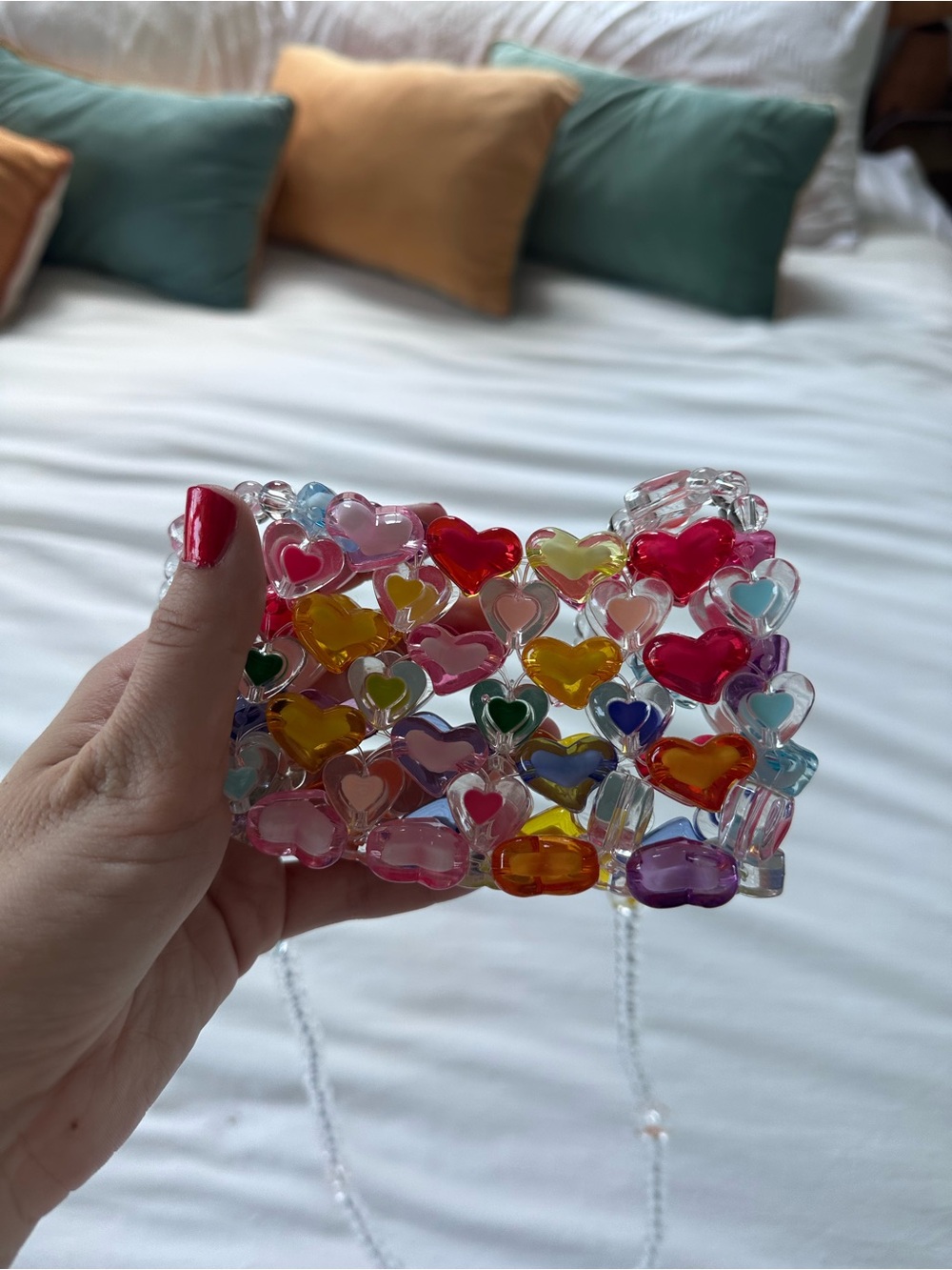 Colorful Heart Beaded Crossbody Bag